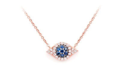 EVIL EYE SAPPHIRE & DIAMOND NECKLACE 14K SOLID GOLD 0.20CTW