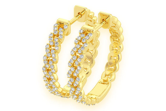 MIAMI CUBAN LINK HOOP DIAMOND EARRINGS 14K SOLID GOLD 0.50CTW