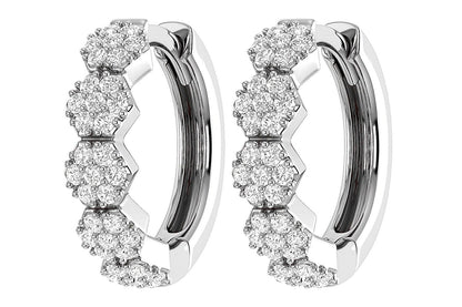 HEXAGON DIAMOND HOOP EARRINGS 14K SOLID GOLD 0.30CTW