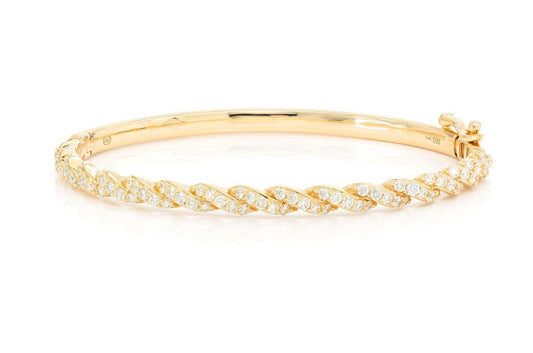 TWISTED ROPE DIAMOND BANGLE 14K SOLID GOLD 2.00CTW