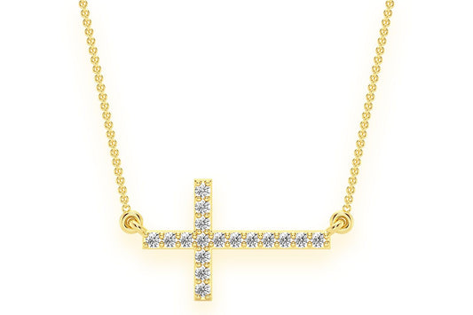 SIDEWAYS CROSS DIAMOND NECKLACE CONNECTED 14K SOLID GOLD 0.10CTW