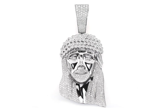 JESUS BEZEL CROWN DIAMOND PENDANT 14K SOLID GOLD 10.50CTW
