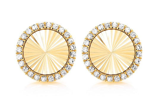 STARBURST DISC DIAMOND HALO STUD EARRINGS 14K SOLID GOLD 0.35CTW