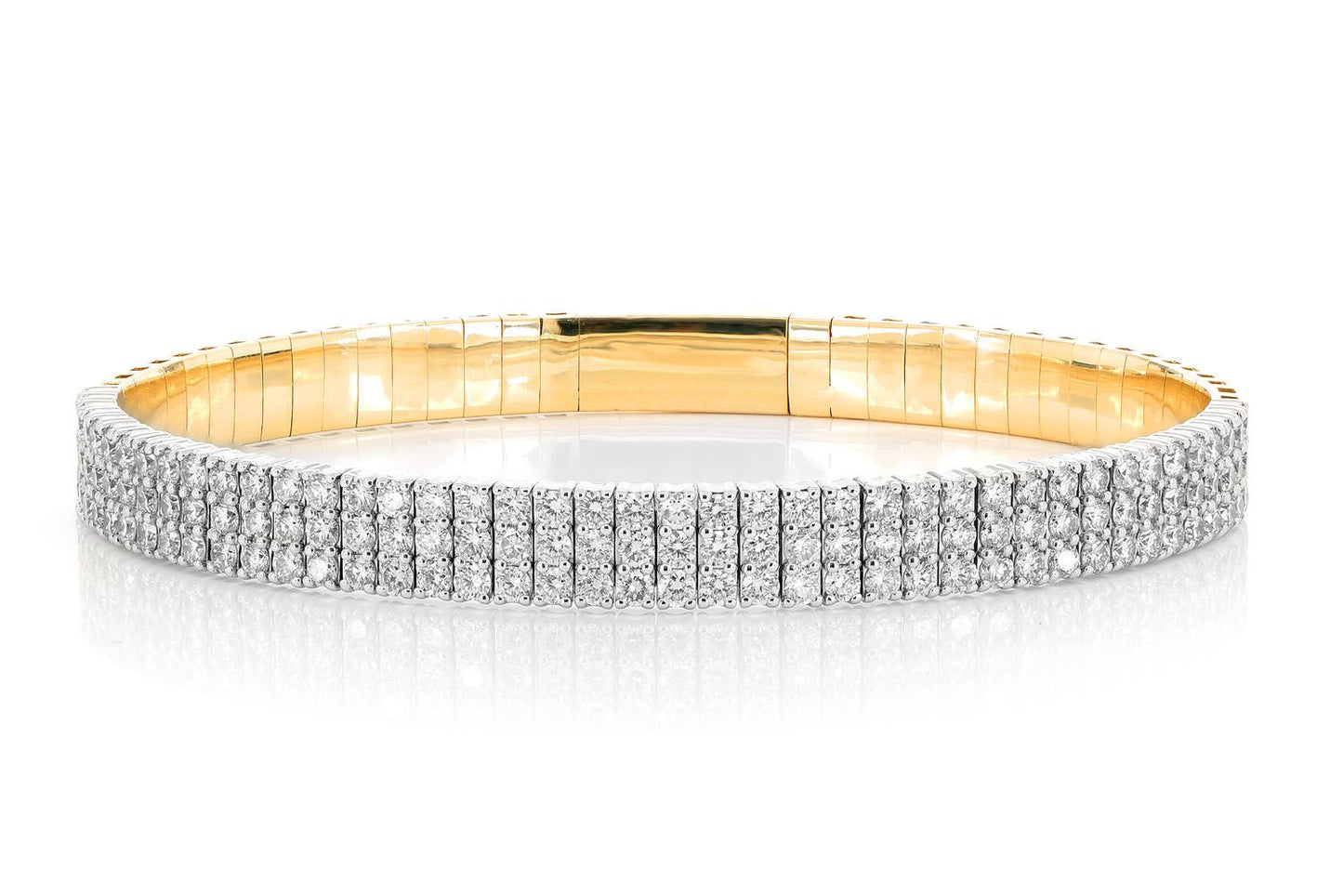 THREE ROW DIAMOND FLEX BANGLE BRACELET 3.85CTW 14K SOLID GOLD