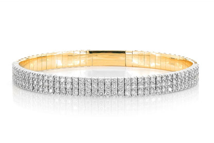 THREE ROW DIAMOND FLEX BANGLE BRACELET 3.85CTW 14K SOLID GOLD