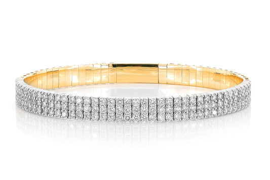 BRĂȚARĂ FLEXIBILĂ CU TREI RÂNDURI DE DIAMANTE, AUR MASIV DE 14K, 3.85CT