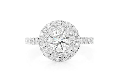 1.00CT ROUND SOLITAIRE - DOUBLE TWIST HALO -DIAMOND ENGAGEMENT RING