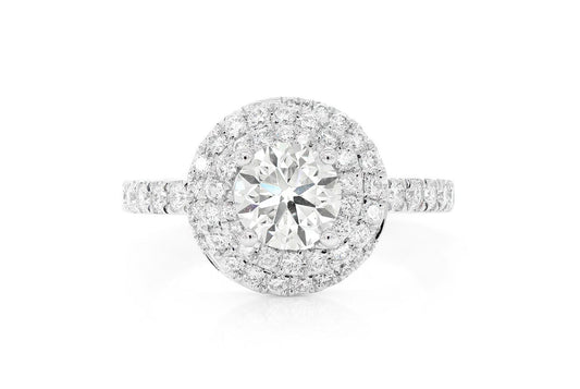 1.00CT ROUND SOLITAIRE - DOUBLE TWIST HALO -DIAMOND ENGAGEMENT RING