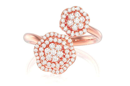 INEL CU DIAMANTE DUBLU HALO FLORAL, AUR MASIV DE 14K, 0.40CT