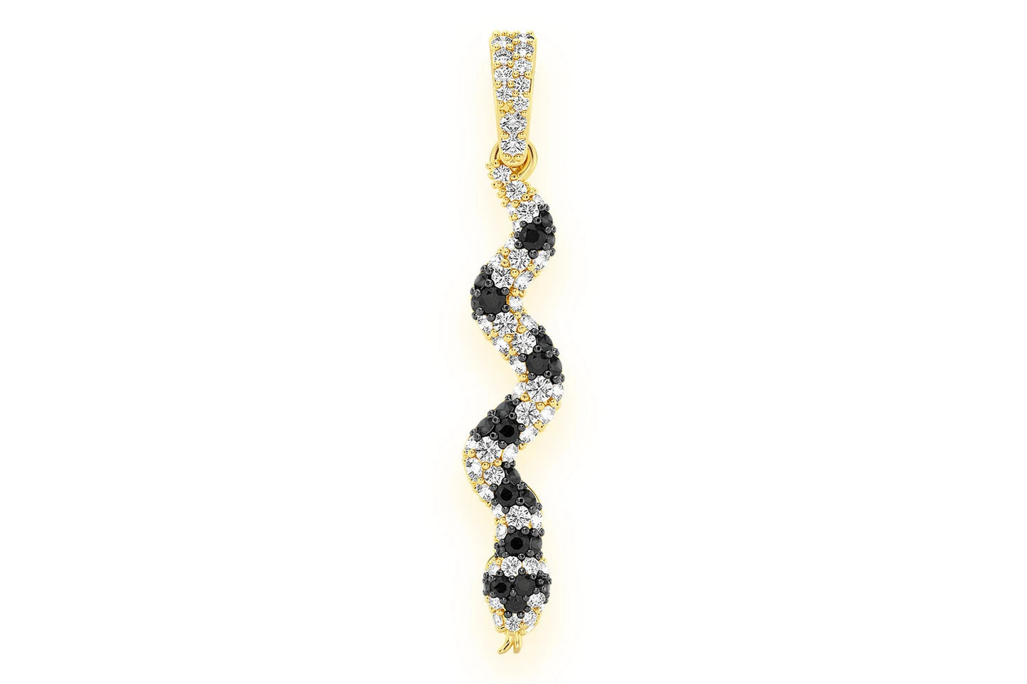SNAKE BLACK & WHITE DIAMOND PENDANT 14K SOLID GOLD 0.60CTW