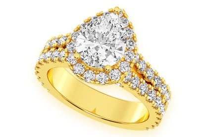 SPHINX - 2.00CT PEAR SOLITAIRE - TWO ROW SPLIT SCALLOP - DIAMOND ENGAGEMENT RING