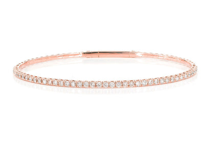 PRONG SET DIAMOND FLEX BANGLE TENNIS BRACELET 2.00CTW 14K SOLID GOLD