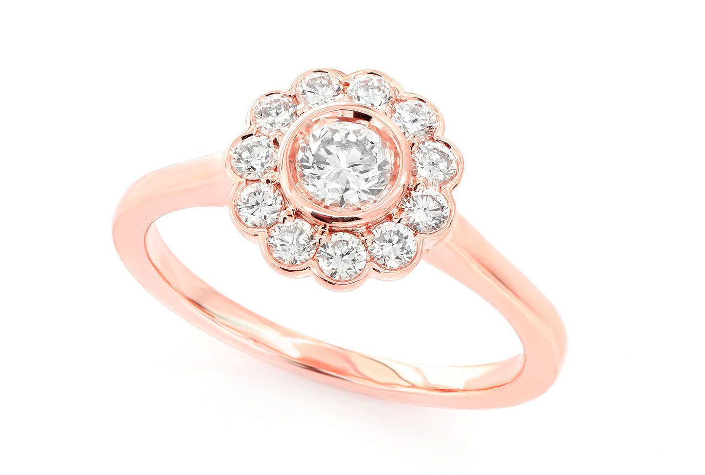 FLOWER BEZEL HALO DIAMOND RING 14K SOLID GOLD 0.65CTW