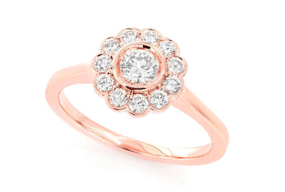 FLOWER BEZEL HALO DIAMOND RING 14K SOLID GOLD 0.65CTW