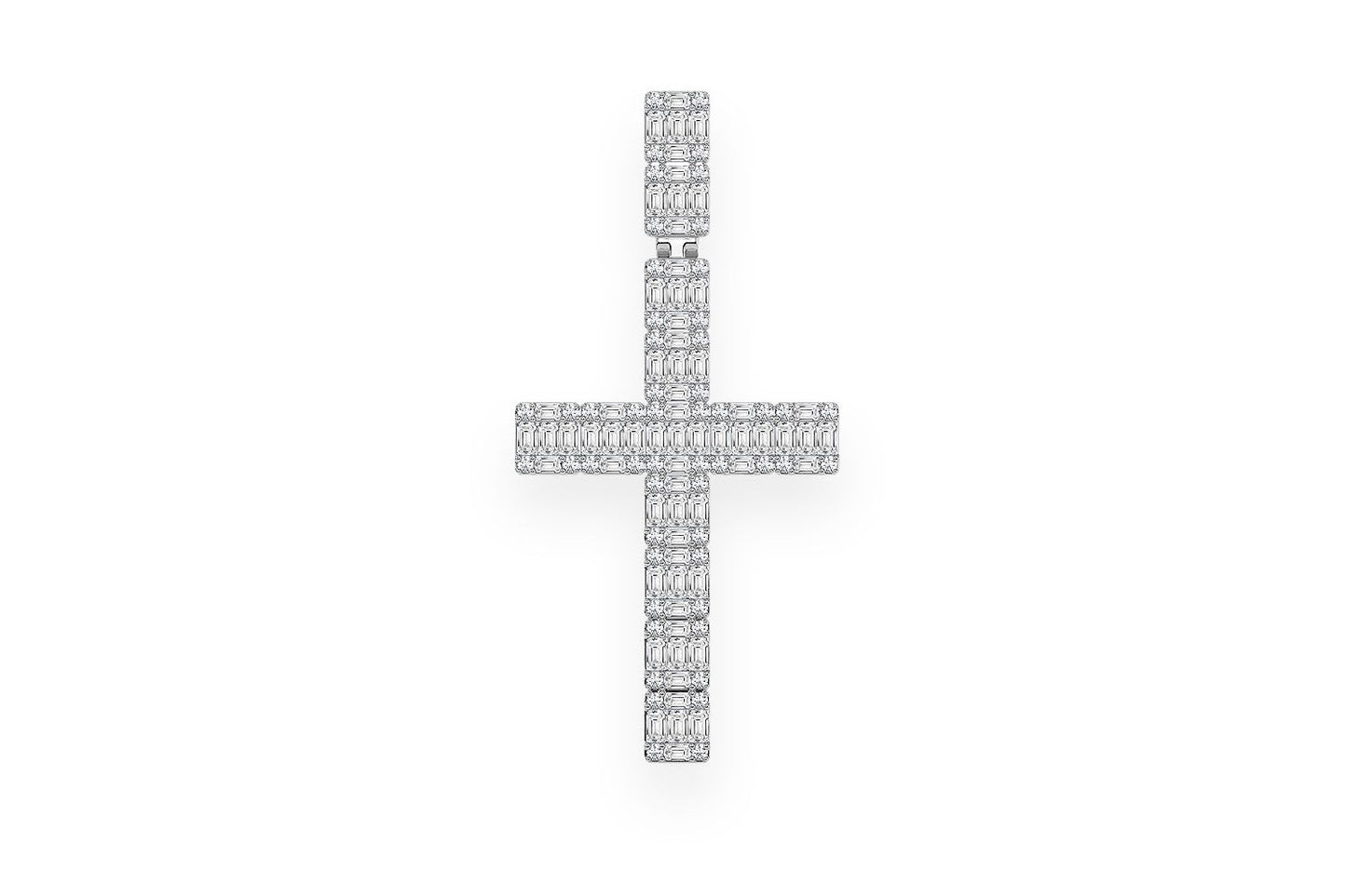 BAGUETTE CROSS DIAMOND PENDANT 14K SOLID GOLD 1.00CTW