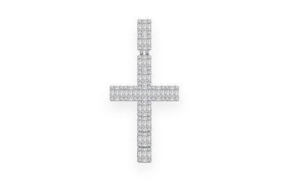 BAGUETTE CROSS DIAMOND PENDANT 14K SOLID GOLD 1.00CTW