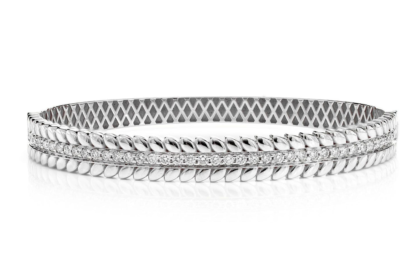 WREATH STYLE DIAMOND HINGED BANGLE BRACELET 14K SOLID GOLD 1.10CTW