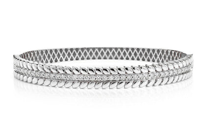 WREATH STYLE DIAMOND HINGED BANGLE BRACELET 14K SOLID GOLD 1.10CTW