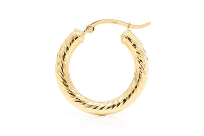 4MM DIAMOND-CUT HOOP EARRINGS 14K SOLID GOLD SMALL