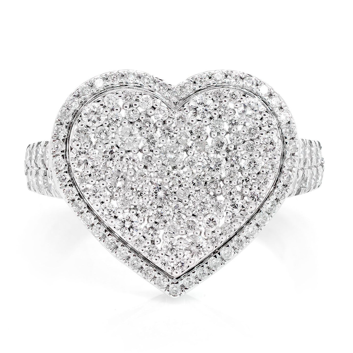 TWO LAYER DIAMOND HEART COCKTAIL RING 14K SOLID GOLD 1.50CTW