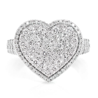 TWO LAYER DIAMOND HEART COCKTAIL RING 14K SOLID GOLD 1.50CTW
