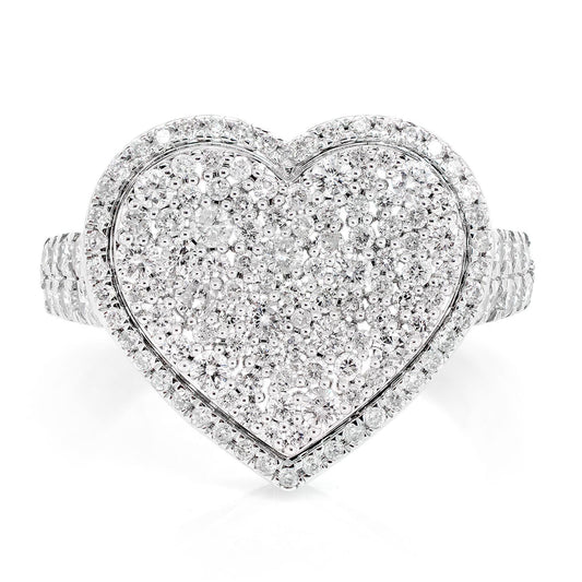 TWO LAYER DIAMOND HEART COCKTAIL RING 14K SOLID GOLD 1.50CTW
