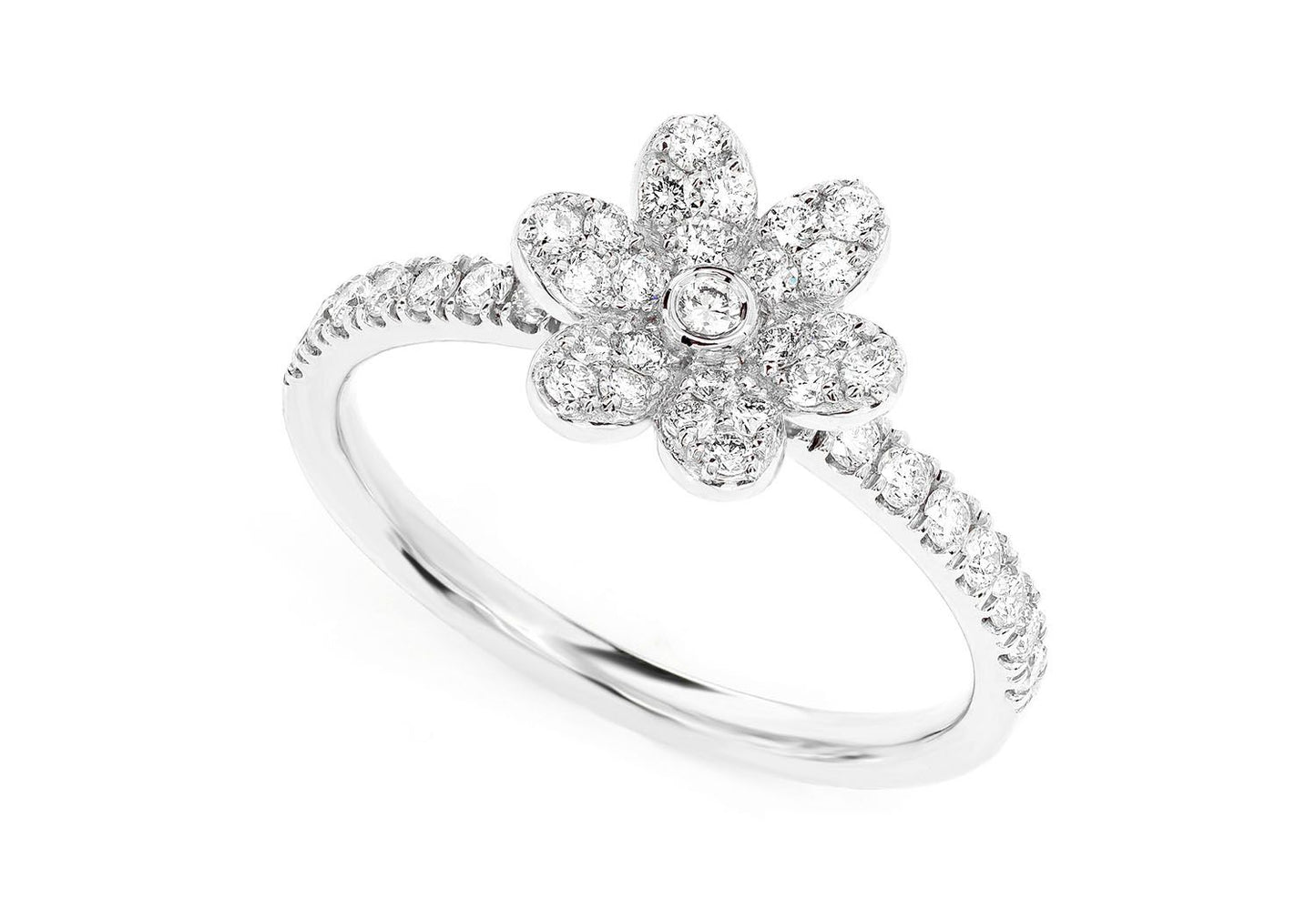 INEL CU DIAMANT ȘI FLOARE, AUR MASIV DE 14K, 0.50CT