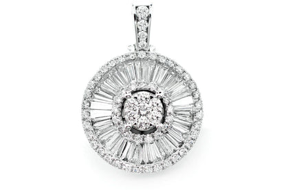ROUND AND BAGUETTE CLUSTER HALO PENDANT 14K SOLID GOLD 2.95CTW