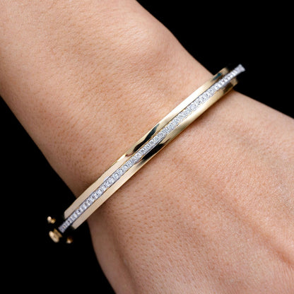 ONE ROW CHANNEL SETDIAMOND BANGLE BRACELET 14K SOLID GOLD 0.90CTW
