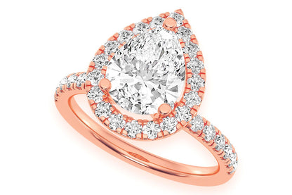 THAV - 2.00CT PEAR SOLITAIRE - SCALLOP HALO ONE ROW - DIAMOND ENGAGEMENT RING
