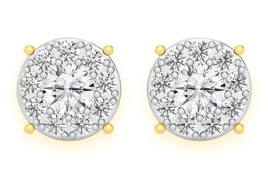 1.00CTW MOSAIC STUD DIAMOND EARRINGS 14K SOLID GOLD