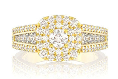 INEL DE LOGODNĂ CU DIAMANTE, CU HALO DUBLU ȘI TRIPLU BEZEL, AUR MASIV DE 14K - 1.50CTW