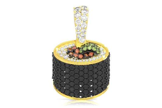 SUSHI ROLL DIAMOND PENDANT 14K SOLID GOLD 0.60CTW