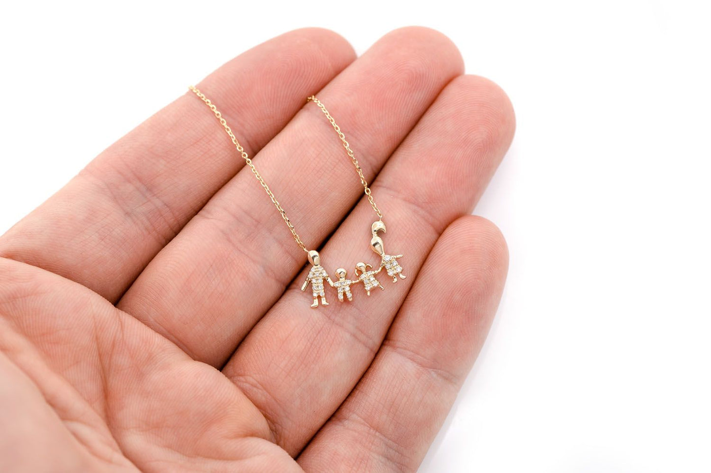 Семейное колье из четырех бриллиантов, цельное золото 14 карат, 0,10 карата