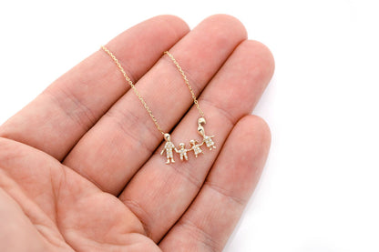 Семейное колье из четырех бриллиантов, цельное золото 14 карат, 0,10 карата