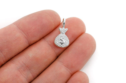 PANDANT CU DIAMANT MONEY BAG, AUR MASIV DE 14K, 0.33CT