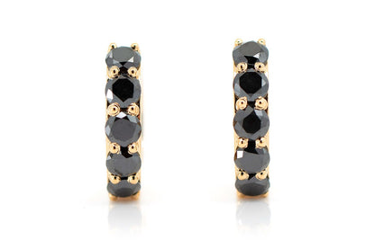 BLACK DIAMOND HOOP EARRINGS 14K SOLID GOLD 1.00CTW