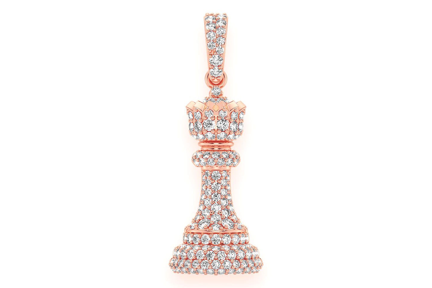 QUEEN CHESS PIECE DIAMOND PENDANT 14K SOLID GOLD 0.75CTW