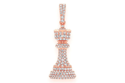 QUEEN CHESS PIECE DIAMOND PENDANT 14K SOLID GOLD 0.75CTW