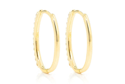 OVAL HALF HOOP DIAMOND EARRINGS 14K SOLID GOLD 0.25CTW