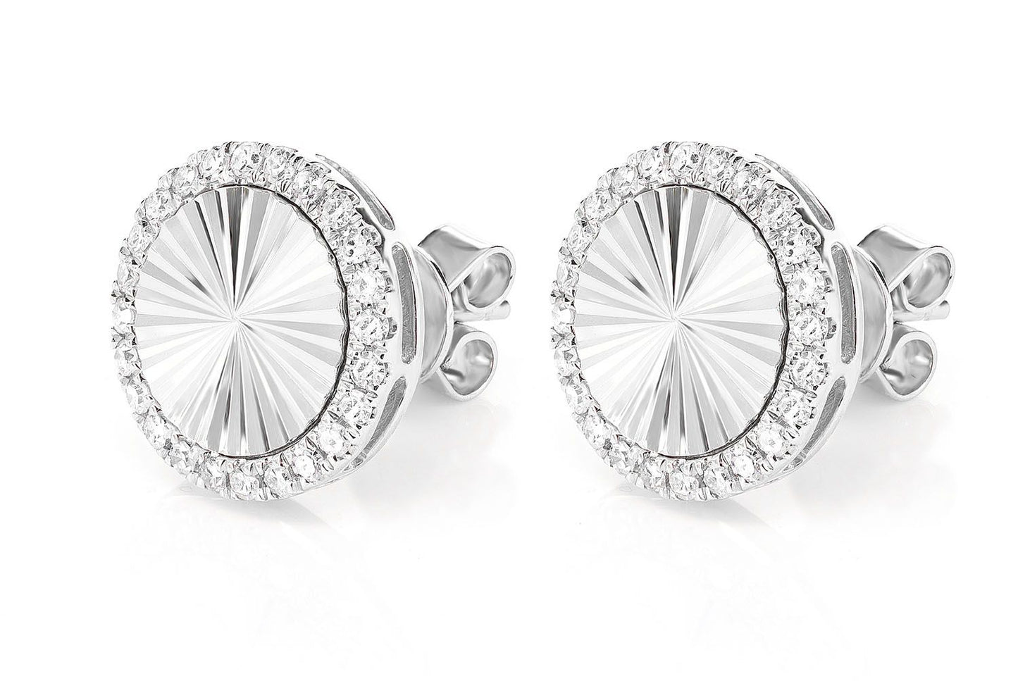 STARBURST DISC DIAMOND HALO STUD EARRINGS 14K SOLID GOLD 0.35CTW