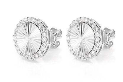 STARBURST DISC DIAMOND HALO STUD EARRINGS 14K SOLID GOLD 0.35CTW