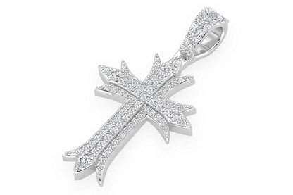 DECO THREE ROW CROSS DIAMOND PENDANT 14K SOLID GOLD 0.65CTW