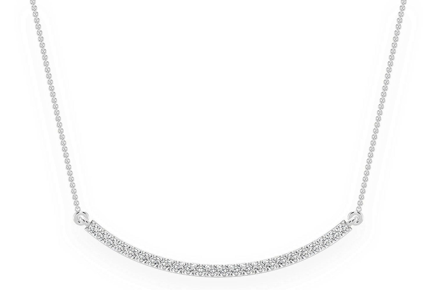 CURVED BAR DIAMOND NECKLACE CONNECTED 14K SOLID GOLD 0.20CTW