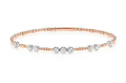 GRADUATED BEADED FLEX DIAMOND BANGLE BRACELET 14K SOLID GOLD 0.60CTW