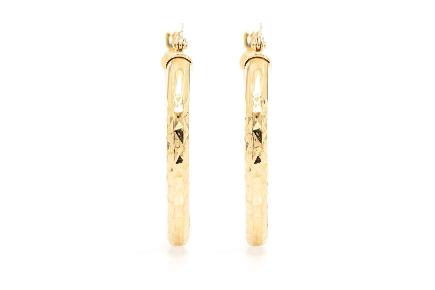 3MM DIAMOND-CUT HOOP EARRINGS 14K SOLID GOLD SMALL