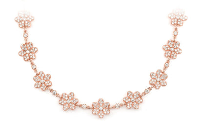 SIX PETAL FLOWER DIAMOND LINK STATION CHAIN 14K SOLID GOLD 7.00CTW