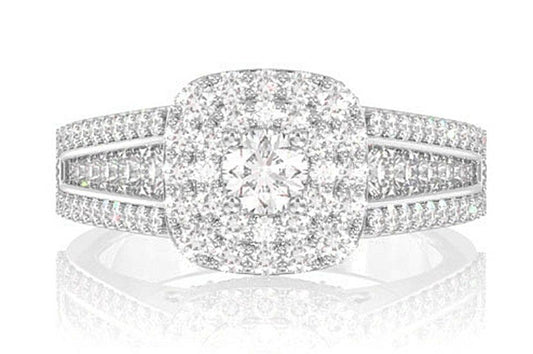 DOUBLE HALO TRIPLE BEZEL DIAMOND ENGAGEMENT RING 14K SOLID GOLD - 1.50CTW