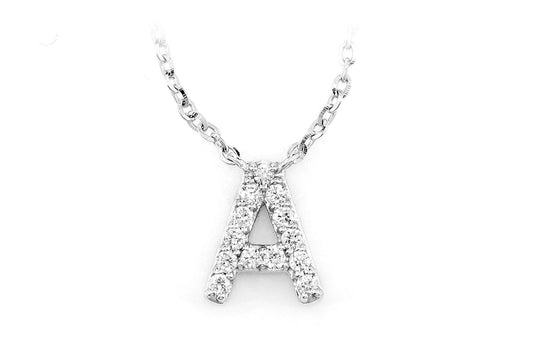 ANY LETTER DIAMOND PENDANT ATTACHED NECKLACE 14K SOLID GOLD 0.10CTW
