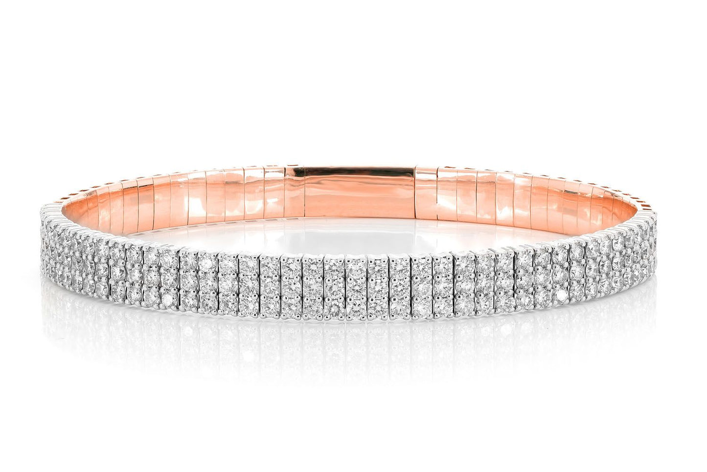 THREE ROW DIAMOND FLEX BANGLE BRACELET 3.85CTW 14K SOLID GOLD